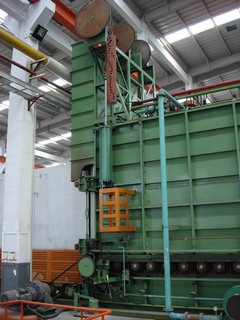 Front view of the furnace. Feeding wire in coils.